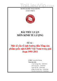 Tiểu luận: Một số yếu tố ảnh hưởng đến Tổng sản phẩm quốc nội (GDP) Việt Nam trong giai đoạn 1995 - 2011